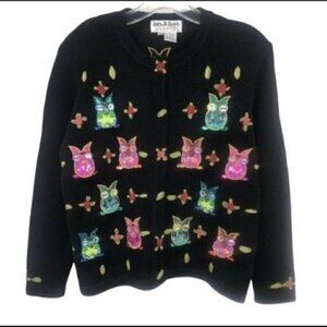 JACK B Quick Owl Sweater Women's embellished beads sequins embroidered medium